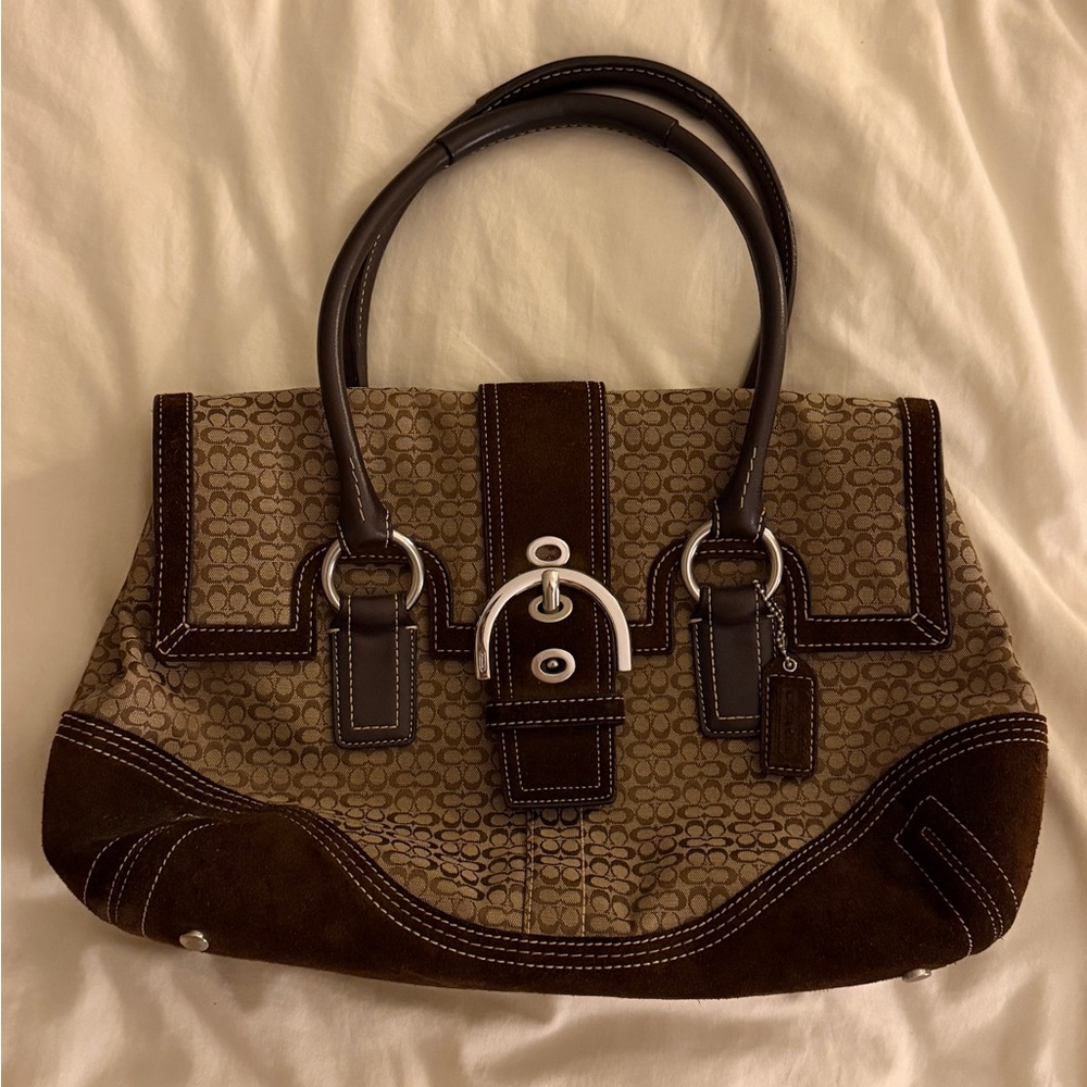 Coach Brown and Tan Signature Satchel purse like new
